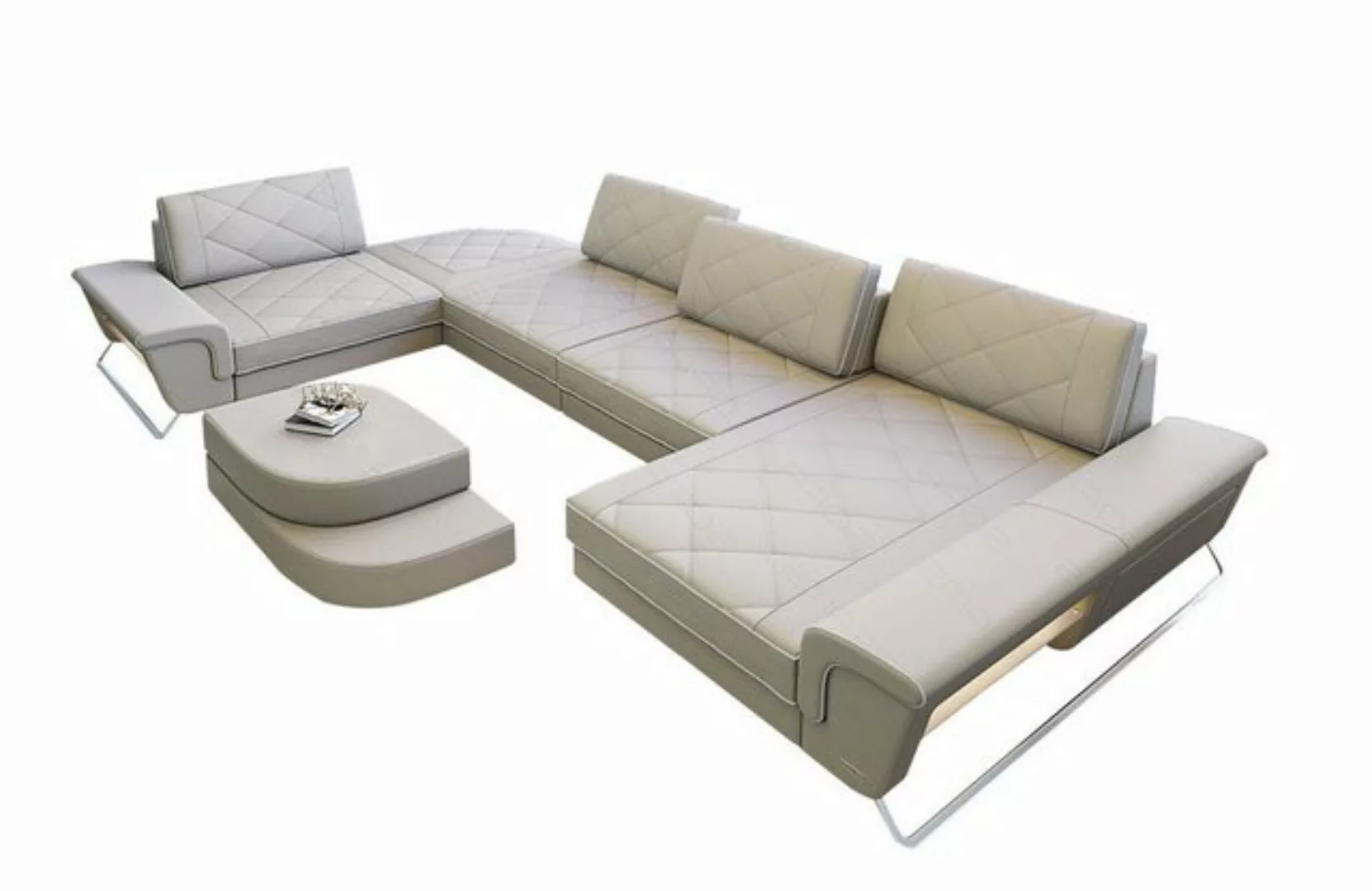 Sofa Dreams Wohnlandschaft Sofa Leder Bari U Form Ledersofa, Couch, mit LED günstig online kaufen