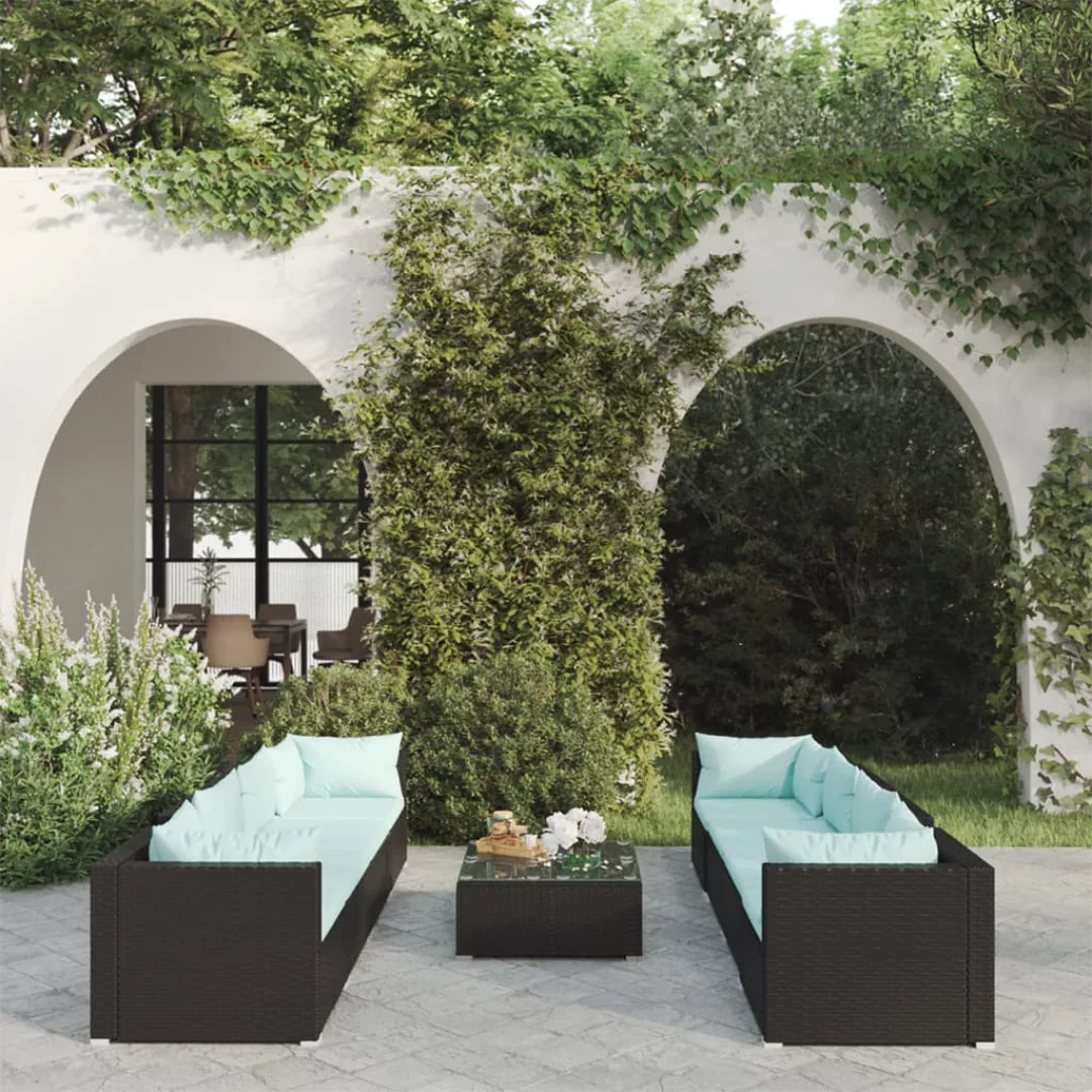 Vidaxl 9-tlg. Garten-lounge-set Mit Kissen Poly Rattan Schwarz günstig online kaufen