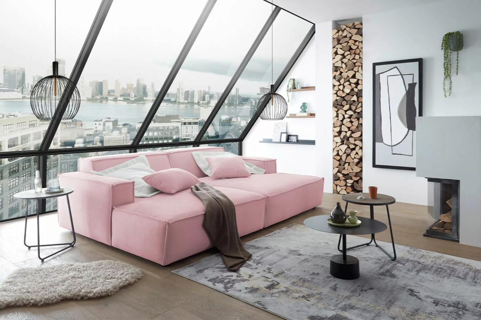 KAWOLA Big Sofa SAMU Feincord rosa günstig online kaufen