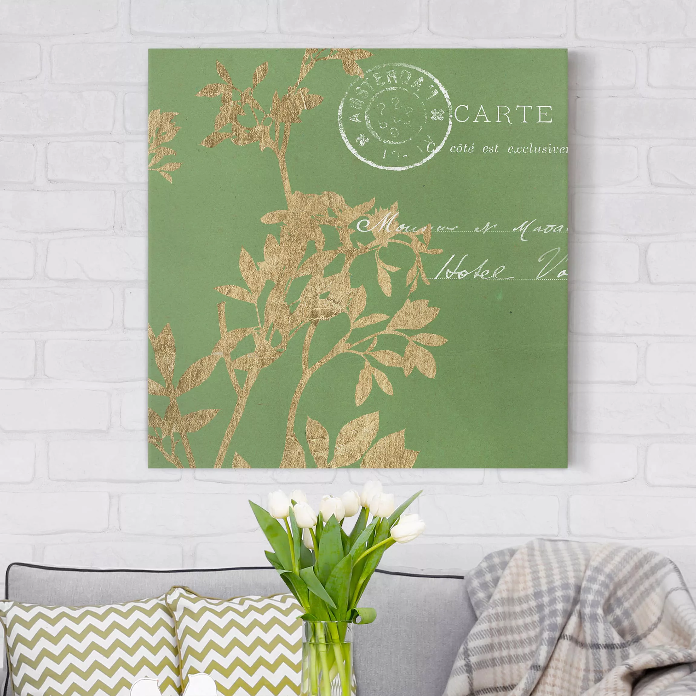 Leinwandbild Spruch - Quadrat Goldene Blätter auf Lind I günstig online kaufen