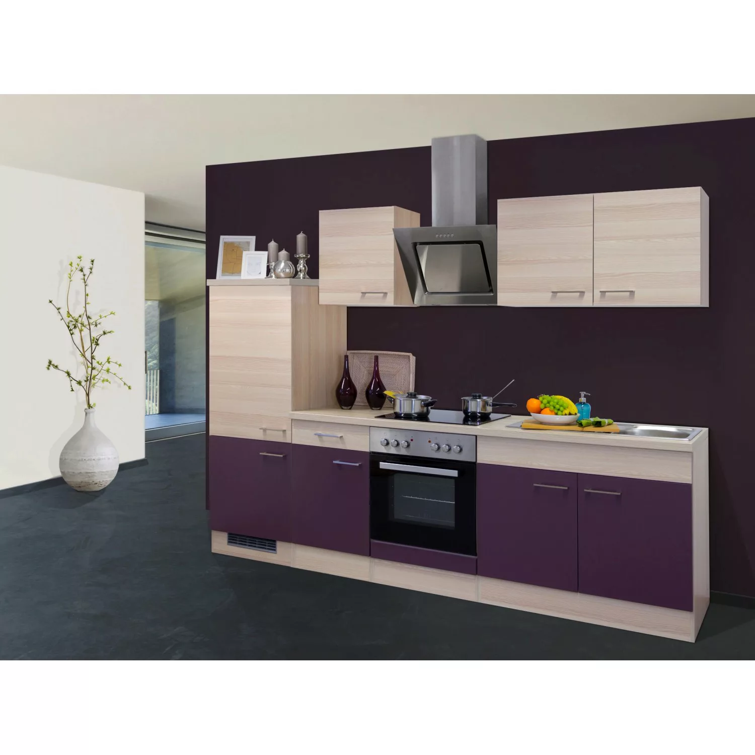 Flex-Well Exclusiv Küchenzeile Focus 270 cm Akazie-Aubergine günstig online kaufen