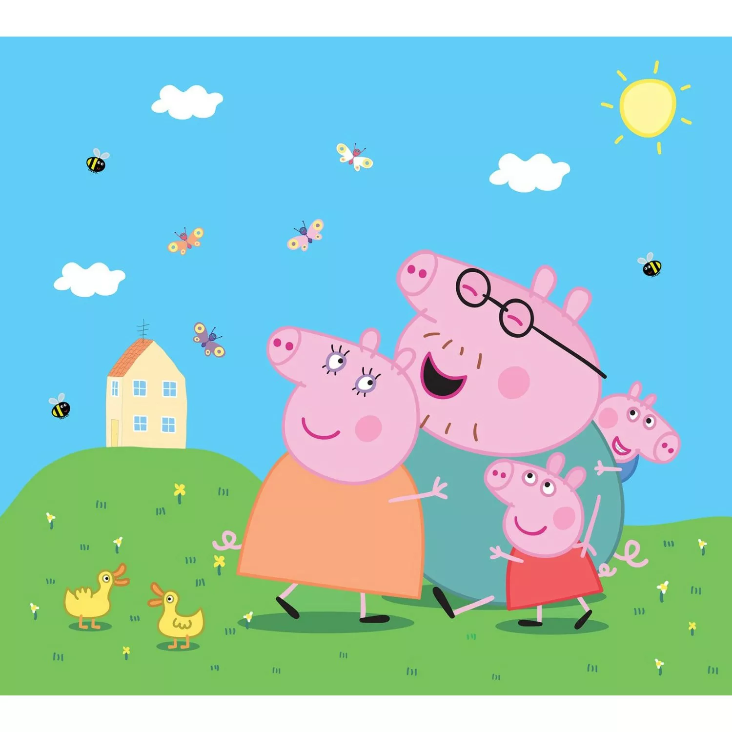 Sanders & Sanders Fototapete Peppa Wutz Grün Blau und Rosa 3 x 2,7 m 601191 günstig online kaufen