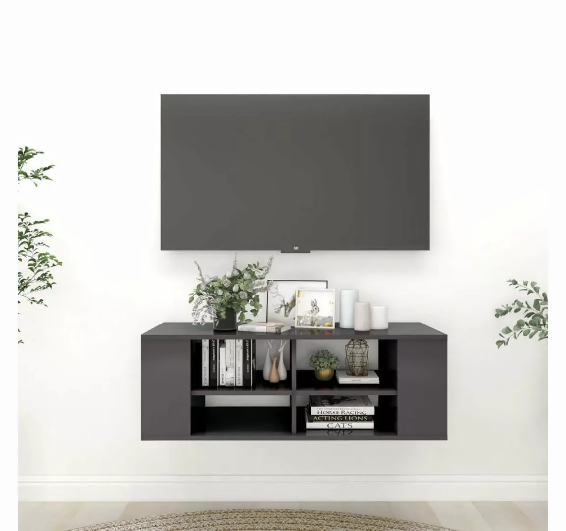 furnicato TV-Schrank TV-Wandschrank Hochglanz-Grau 102x35x35 cm Holzwerksto günstig online kaufen