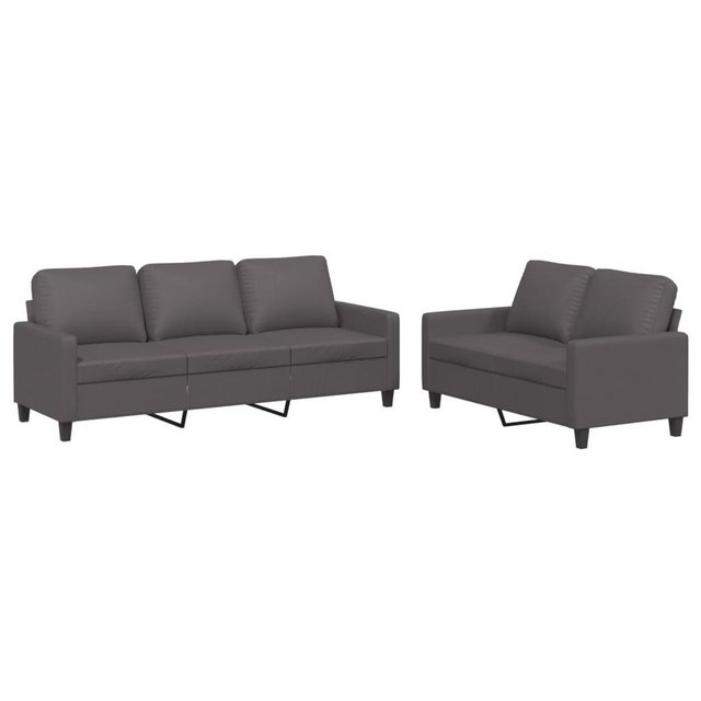 vidaXL Sofa 2-tlg. Sofagarnitur mit Kissen Grau Kunstleder günstig online kaufen