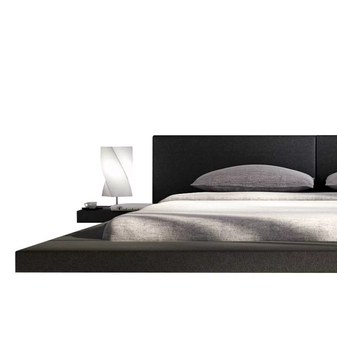 Design Bett und Nachtkonsolen in Schwarz Kunstleder LED Beleuchtung günstig online kaufen