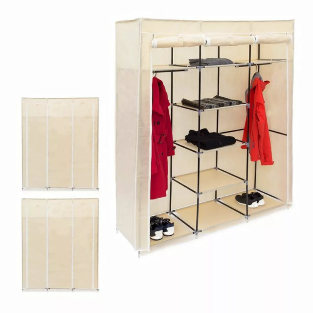 relaxdays Stoffschrank 3 x Stoffkleiderschrank 9 Böden beige günstig online kaufen