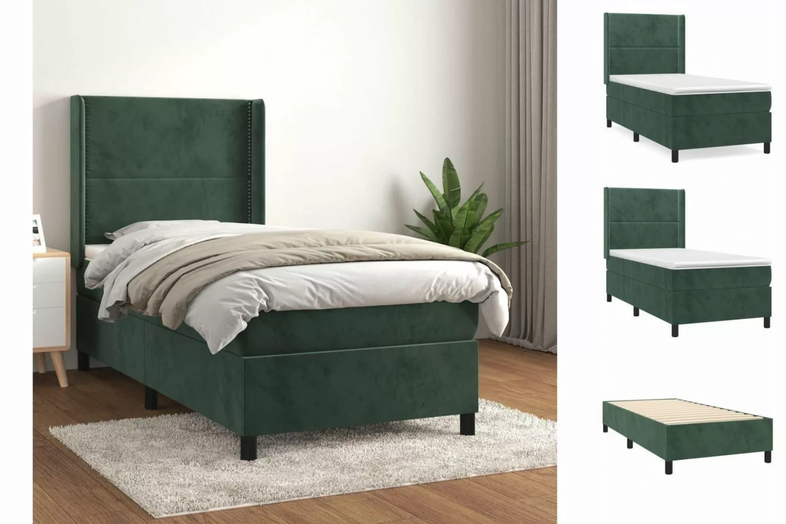 Vidaxl Boxspringbett Mit Matratze Dunkelgrün 100x200 Cm Samt günstig online kaufen