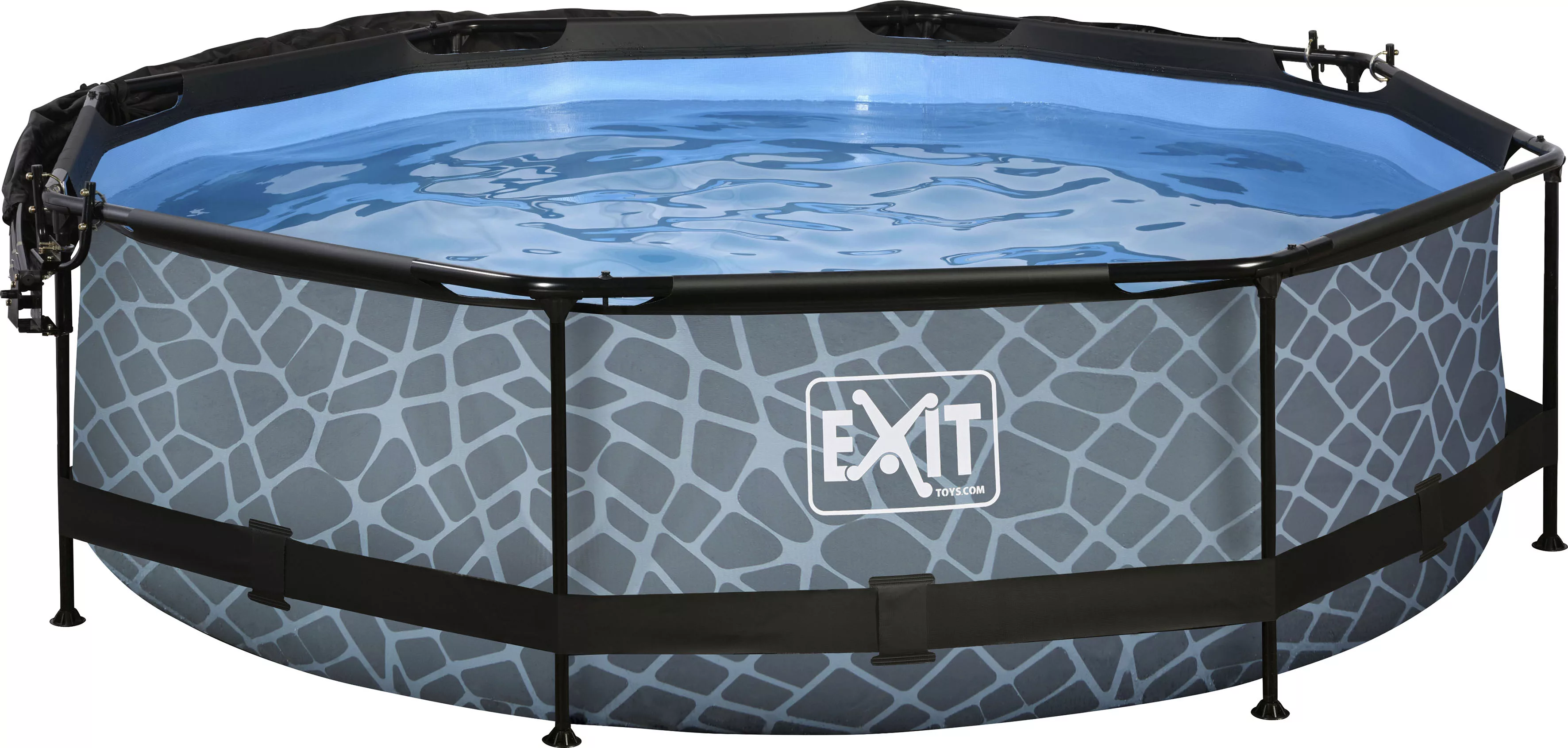 EXIT Stone Pool Grau ø 300 x 76 cm m. Filterpump u. Sonnensegel günstig online kaufen