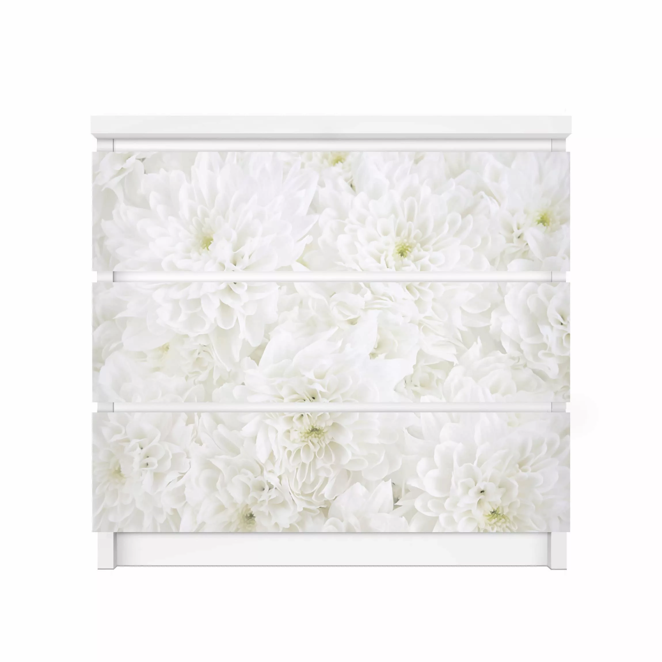 Möbelfolie für IKEA Malm Kommode 3 Schubladen Dahlien Blumenmeer weiß günstig online kaufen