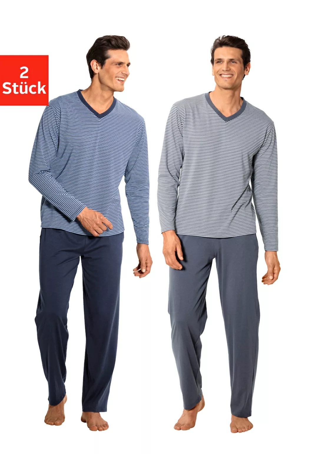 le jogger Pyjama, (Packung, 4 tlg., 2 Stück), Schlafanzug mit garngefärbten günstig online kaufen