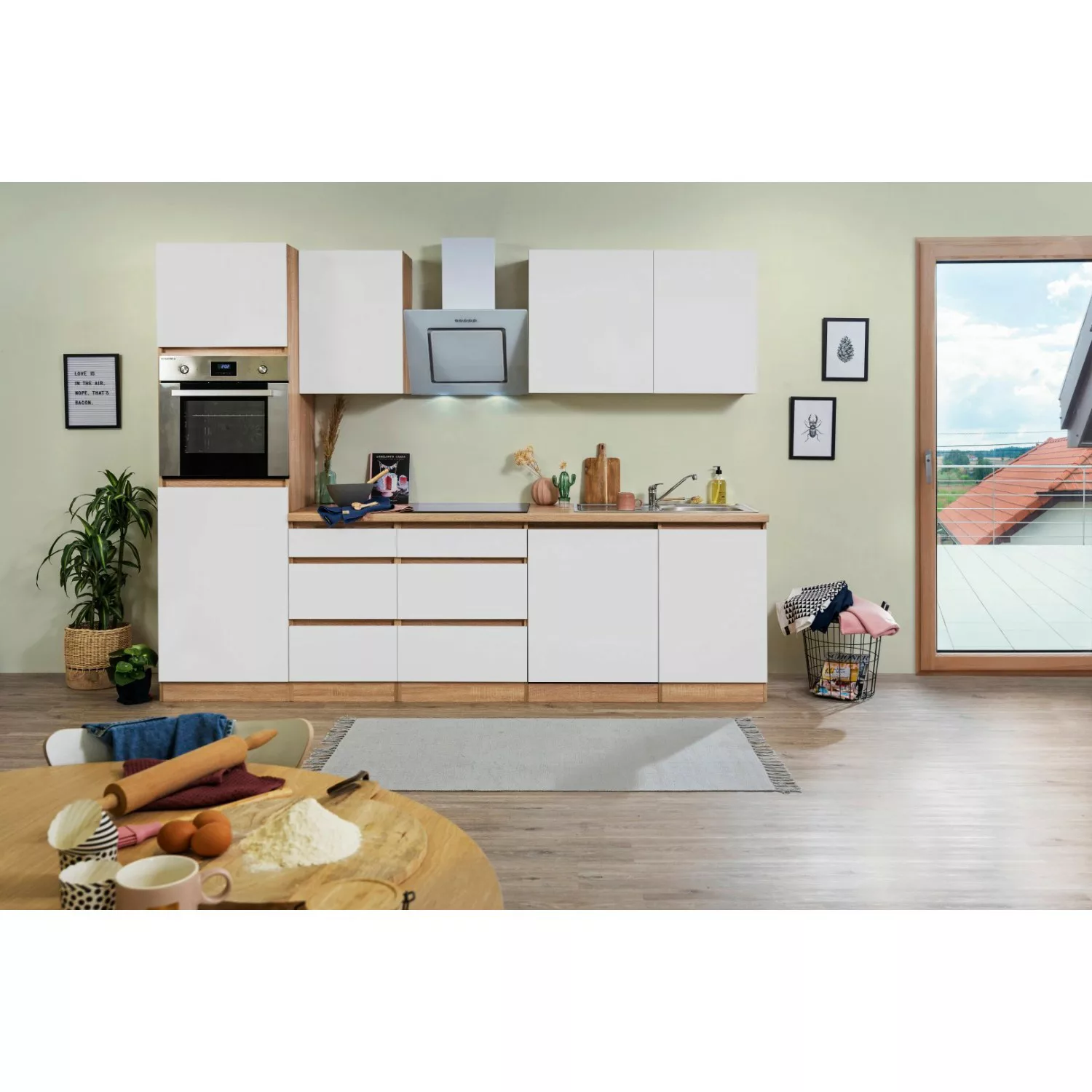 Respekta Küchenzeile ohne E-Geräte 280 cm Grifflos Grau Hochglanz-Eiche Säg günstig online kaufen