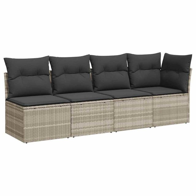 vidaXL Loungesofa Gartensofa mit Kissen 4-Sitzer Hellgrau Poly Rattan, 1 Te günstig online kaufen