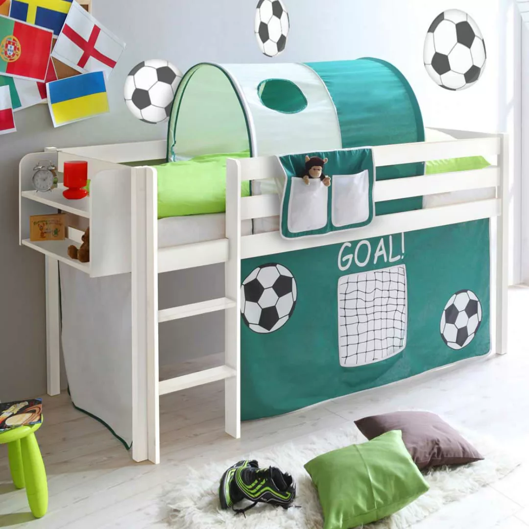 Kinderhochbett aus Kiefer Massivholz Fußball Design günstig online kaufen