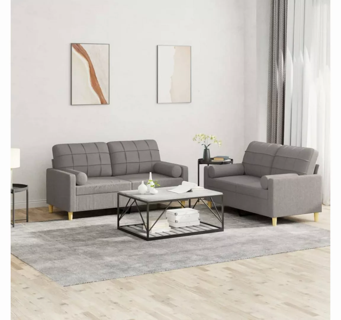 vidaXL Sofa Sofagarnitur Set mit Kissen Stoff, 2-tlg., Taupe günstig online kaufen