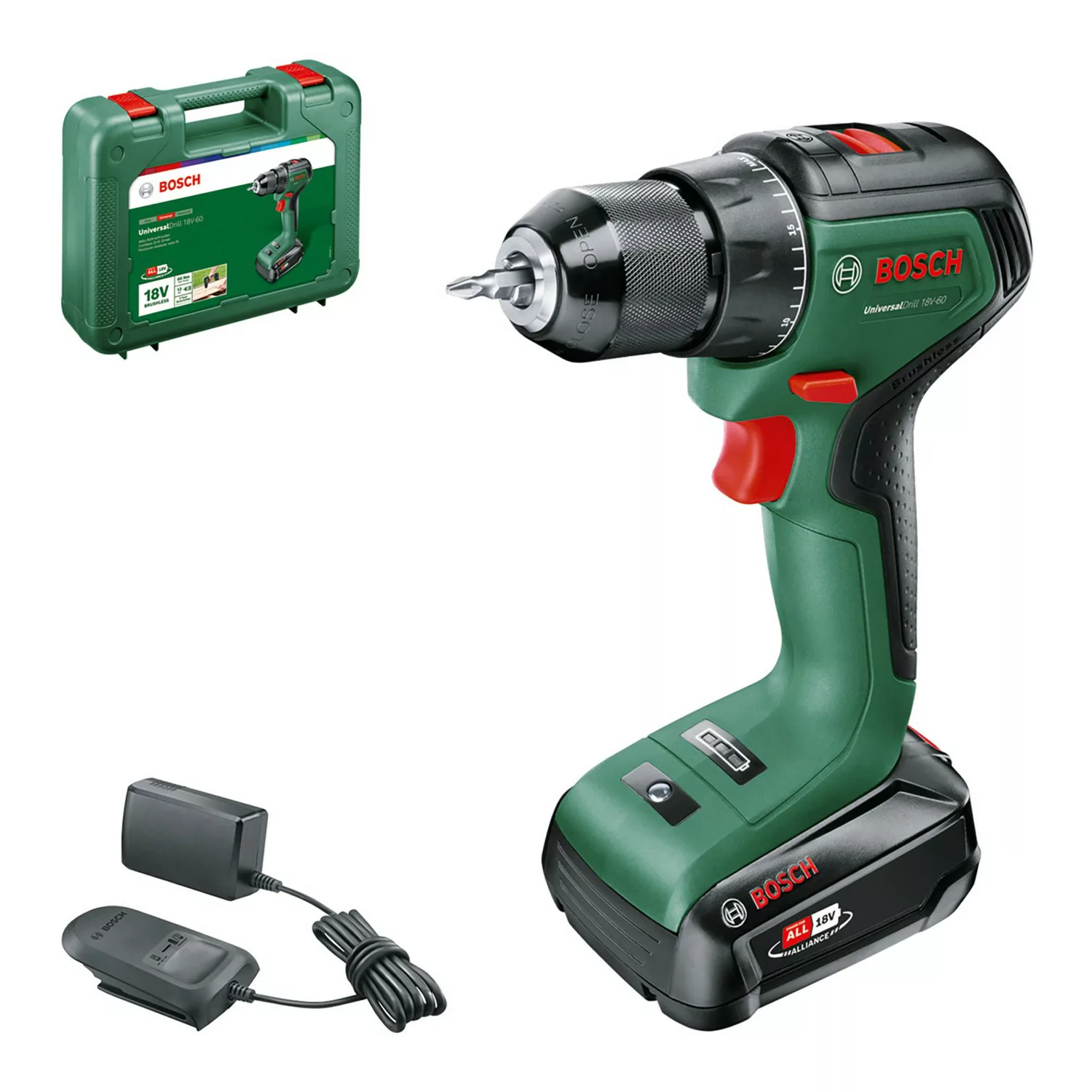 Bosch 18 V Akku-Bohrschrauber UniversalDrill 18V-60 inkl. 2 Ah Akku mit Kof günstig online kaufen