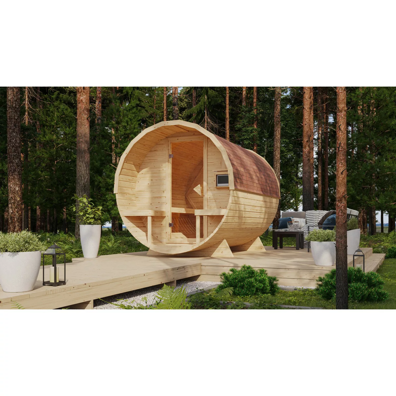 Karibu Fass-Sauna 2 Set Naturbelassen mit Ofen 9 kW Bio ext. Steuerung günstig online kaufen