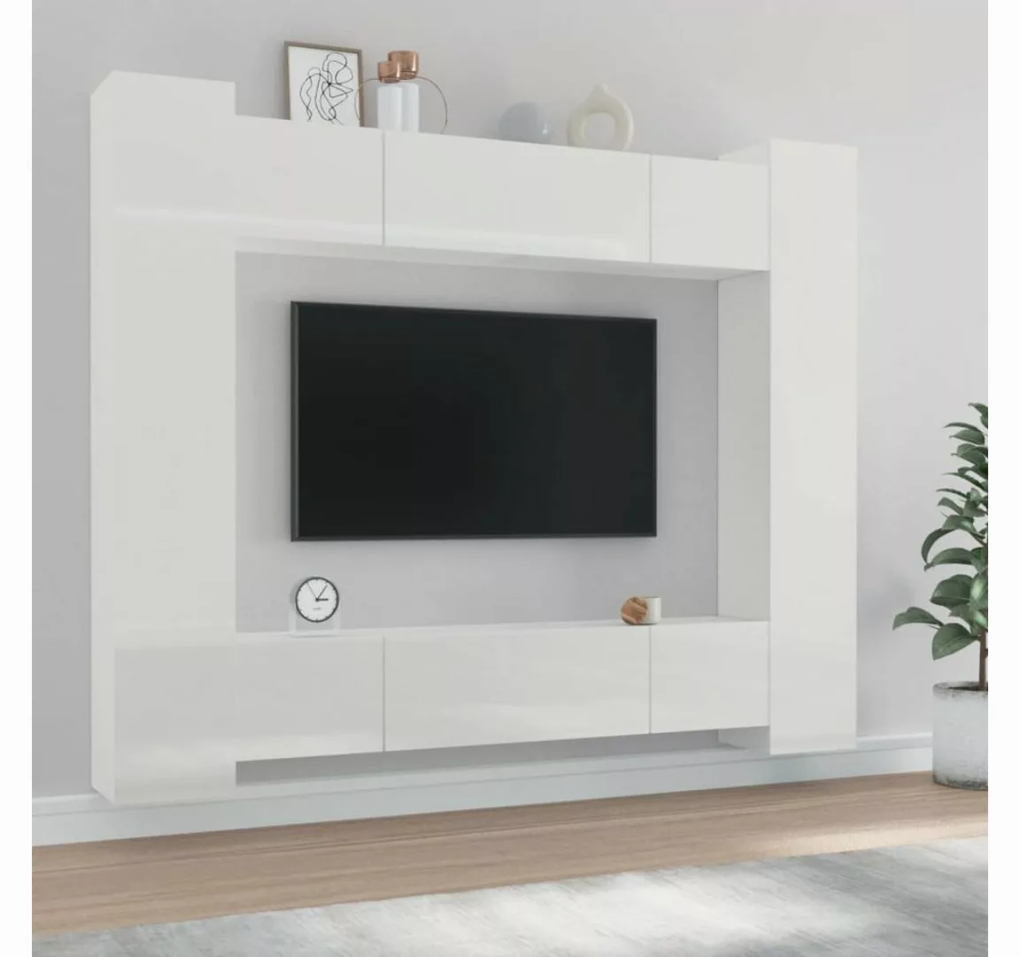 vidaXL TV-Schrank 8-tlg. TV-Schrank-Set Hochglanz-Weiß Holzwerkstoff (8-St) günstig online kaufen