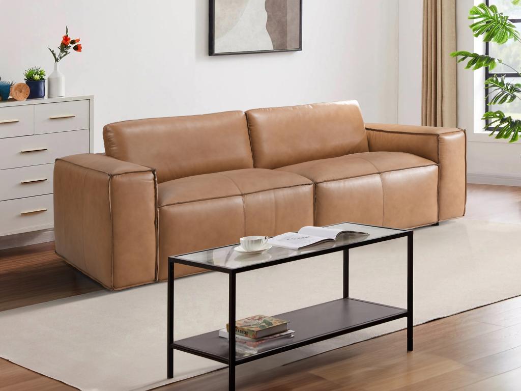 Sofa 3-Sitzer - Leder - Camelfarben - BERGONDI günstig online kaufen