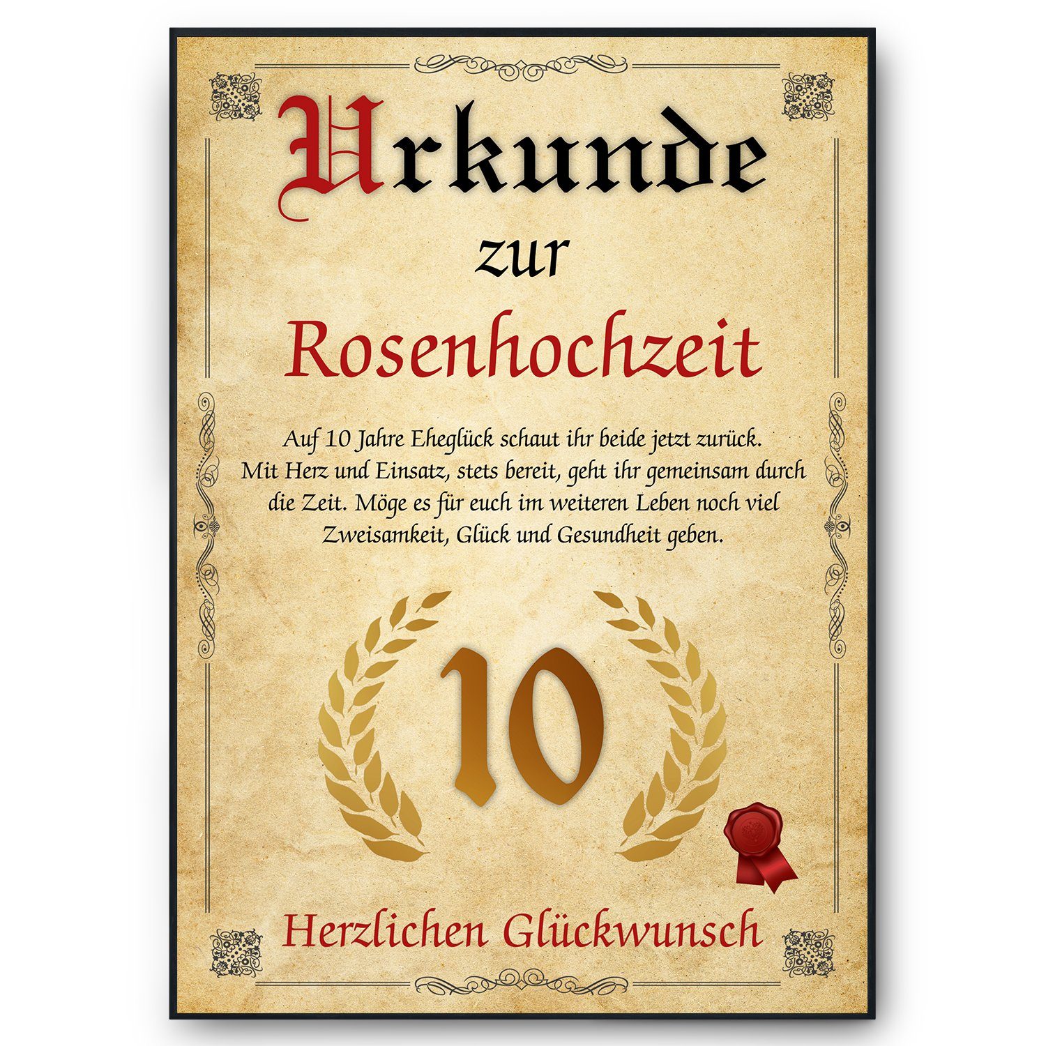 Tigerlino Poster Urkunde zum 10. Hochzeitstag günstig online kaufen