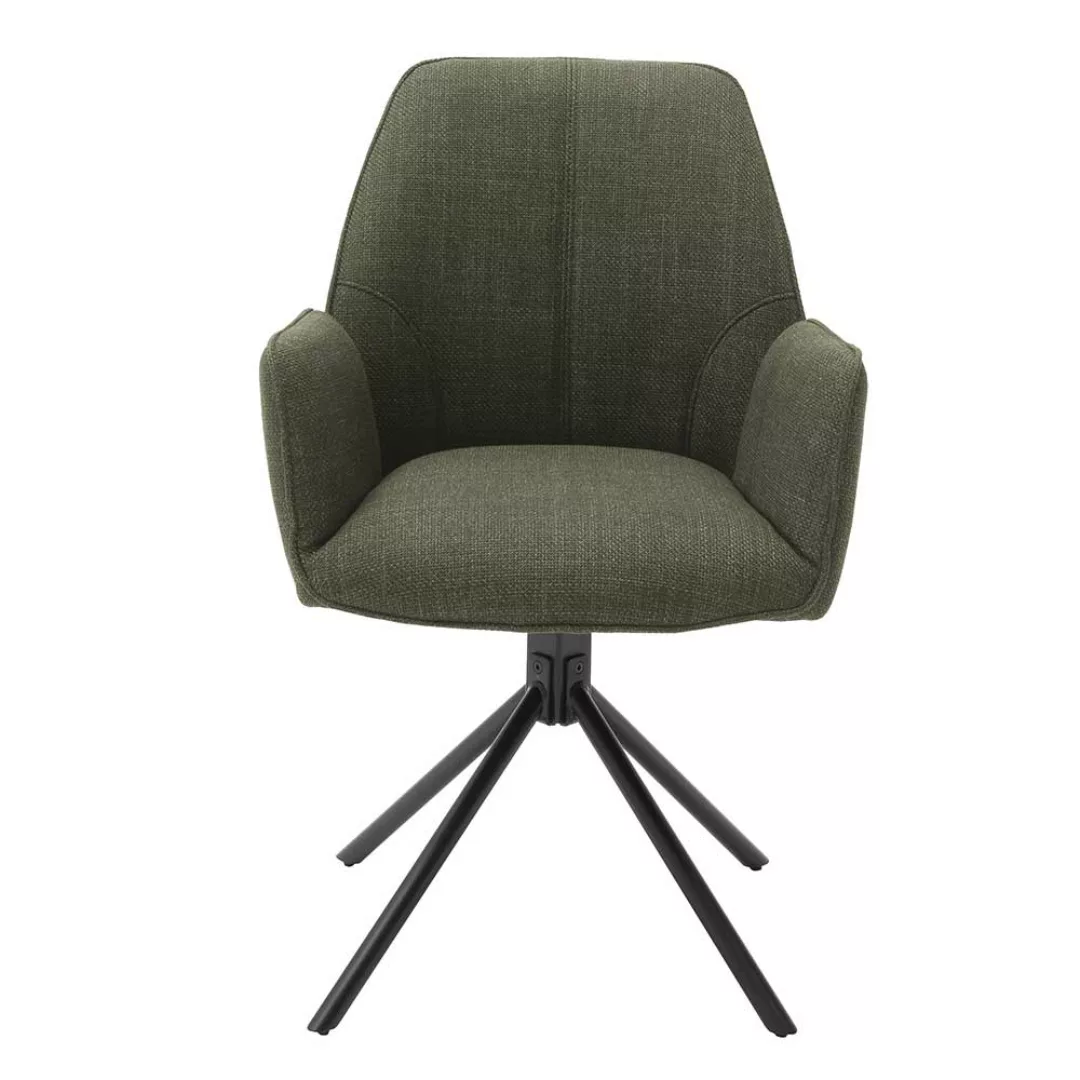 Drehbare Armlehnenstühle in Oliv Grün Webstoff Metallgestell (2er Set) günstig online kaufen