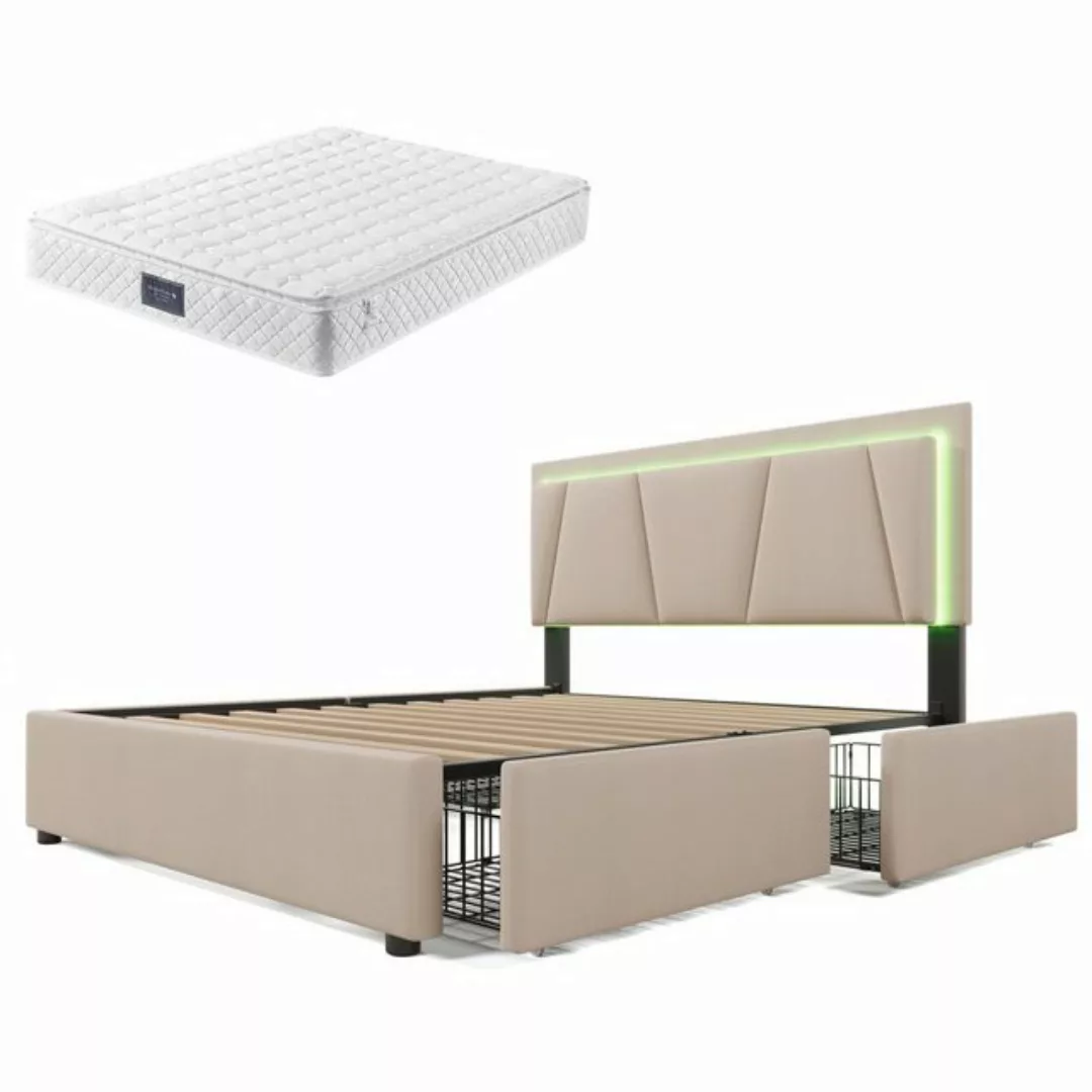 Gotagee Polsterbett Doppelbett LED Stauraumbetten 160x200cm Mit Matratze Be günstig online kaufen