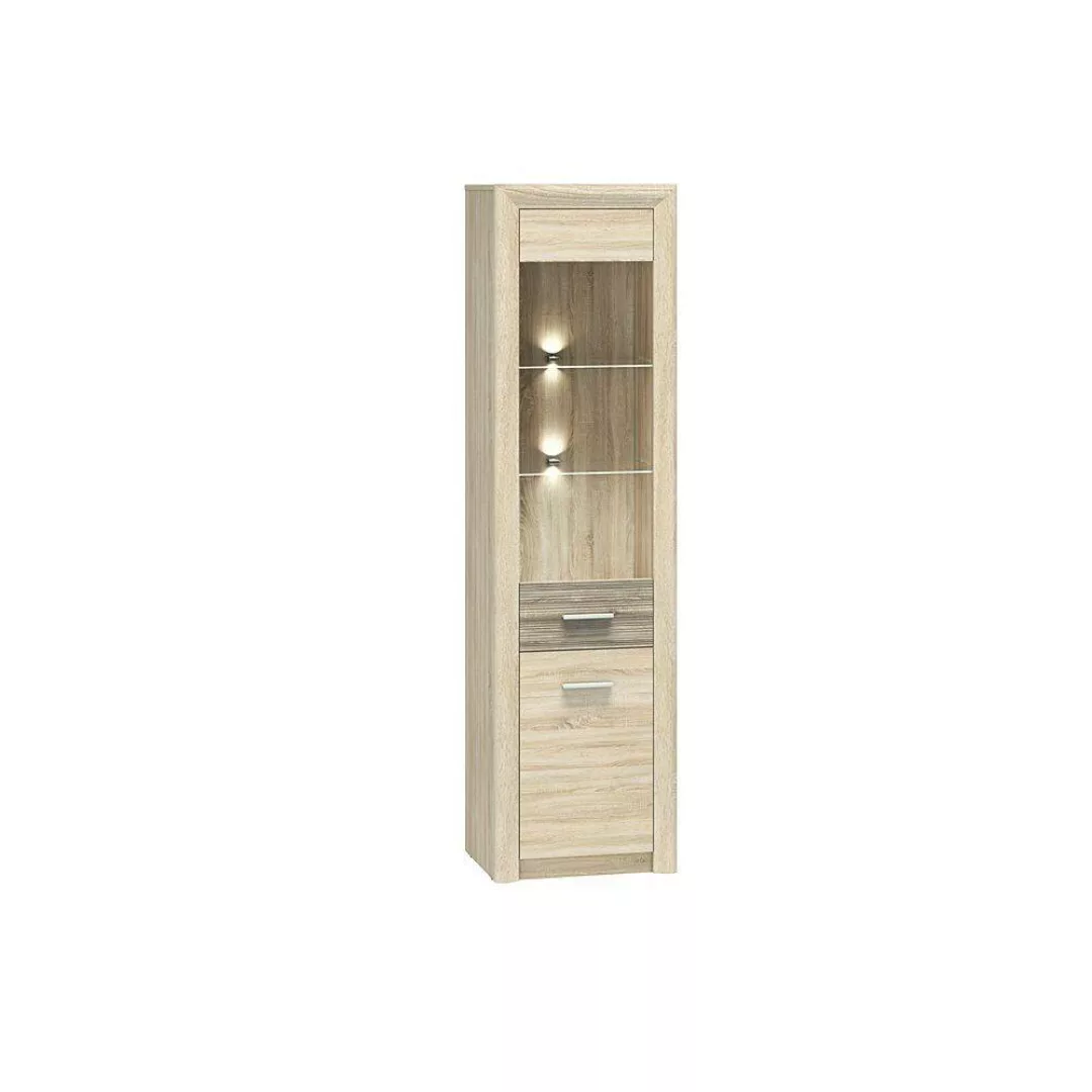 Vitrine in Kiefer hell 54 cm schmal CORK-131 mit Beleuchtung günstig online kaufen