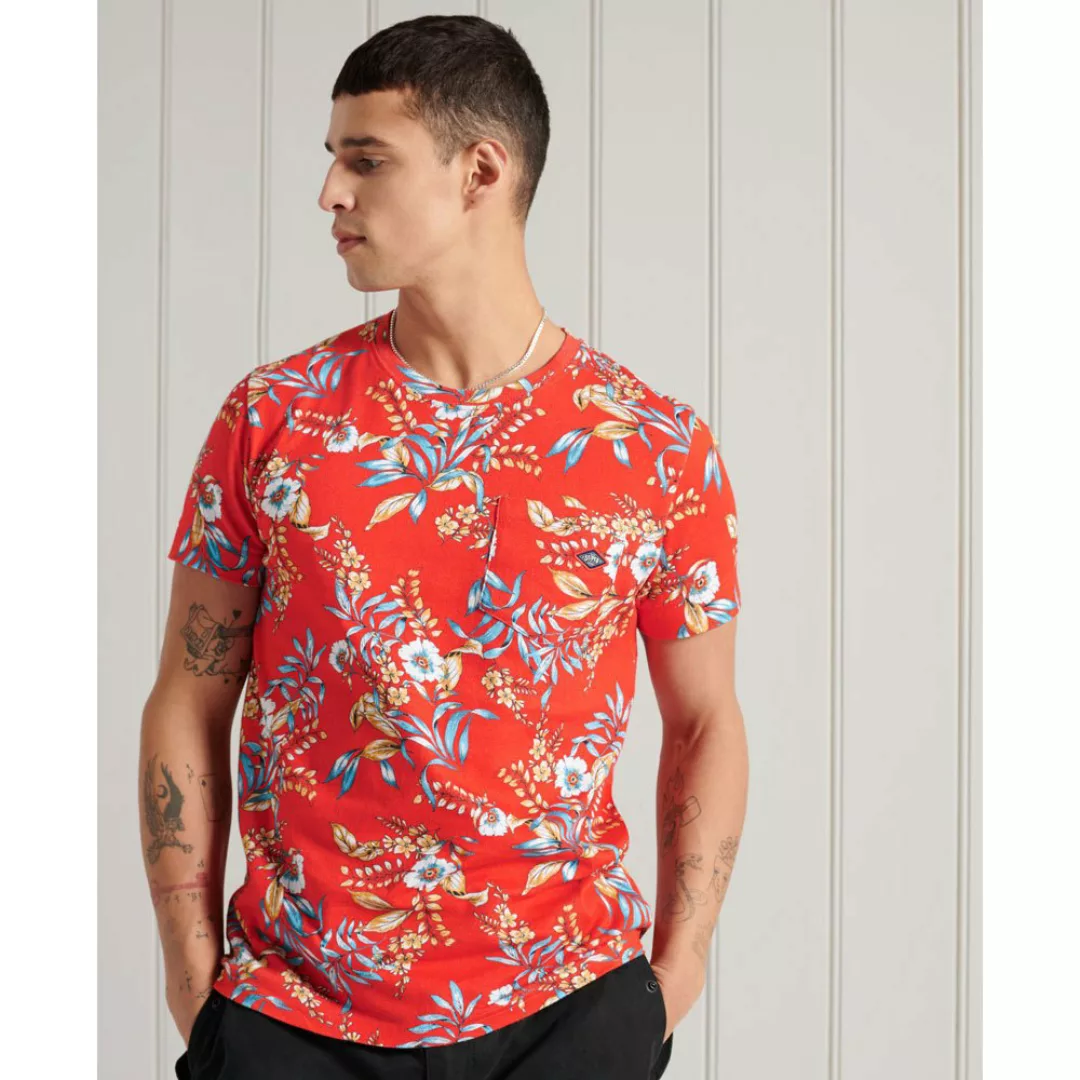 Superdry Allover Print Pocket Kurzarm T-shirt L Red Hawaiian günstig online kaufen
