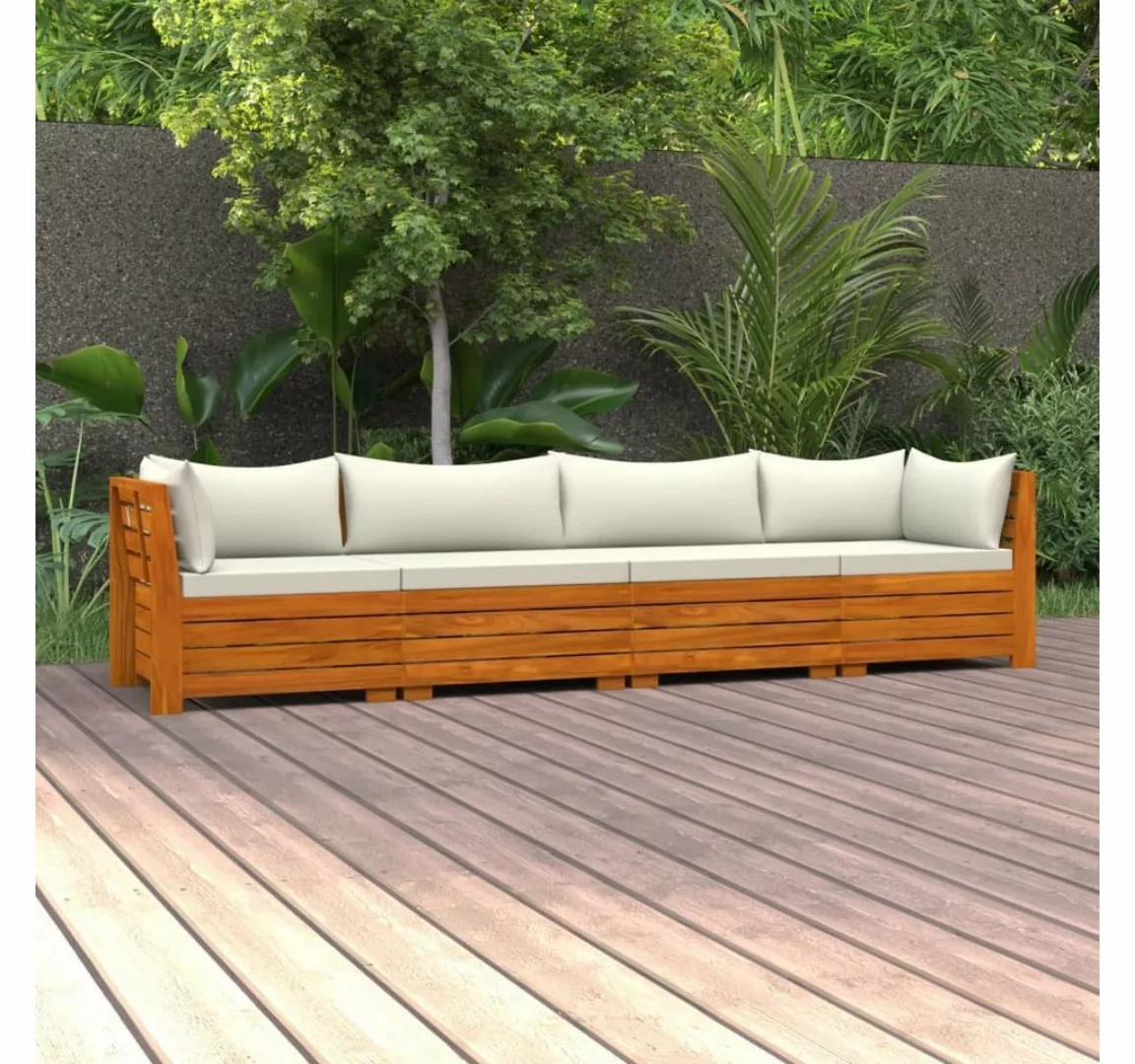 furnicato Loungesofa 4-Sitzer-Gartensofa mit Kissen Massivholz Akazie günstig online kaufen