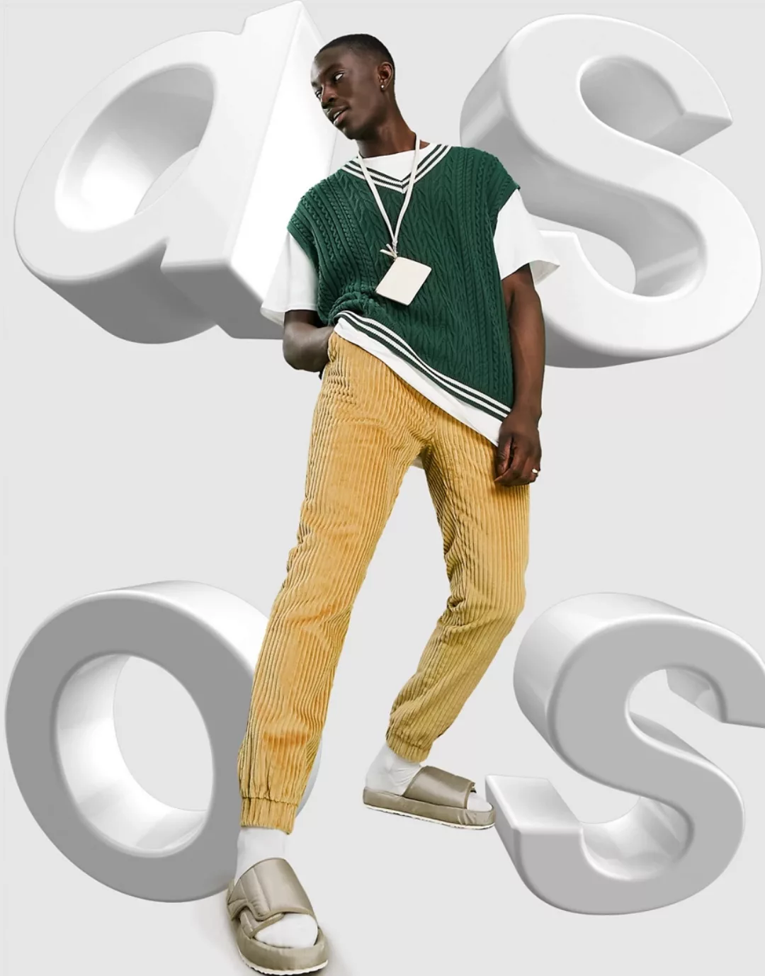 ASOS DESIGN – Jogginghose mit lockerem Schnitt aus Cord in Hellbraun-Neutra günstig online kaufen