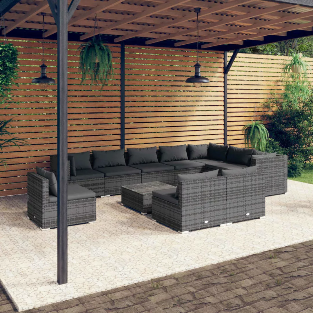 Vidaxl 11-tlg. Garten-lounge-set Mit Kissen Poly Rattan Grau günstig online kaufen