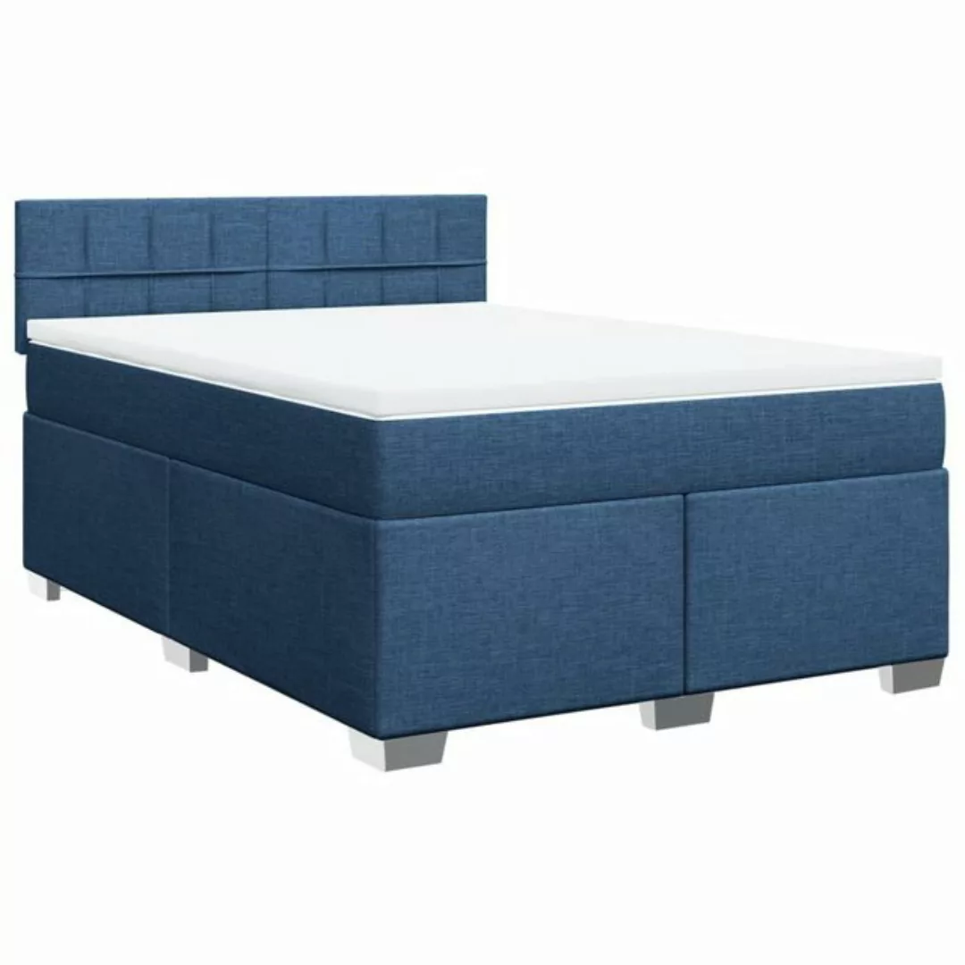 vidaXL Bett Boxspringbett mit Matratze Blau 140x190 cm Stoff günstig online kaufen