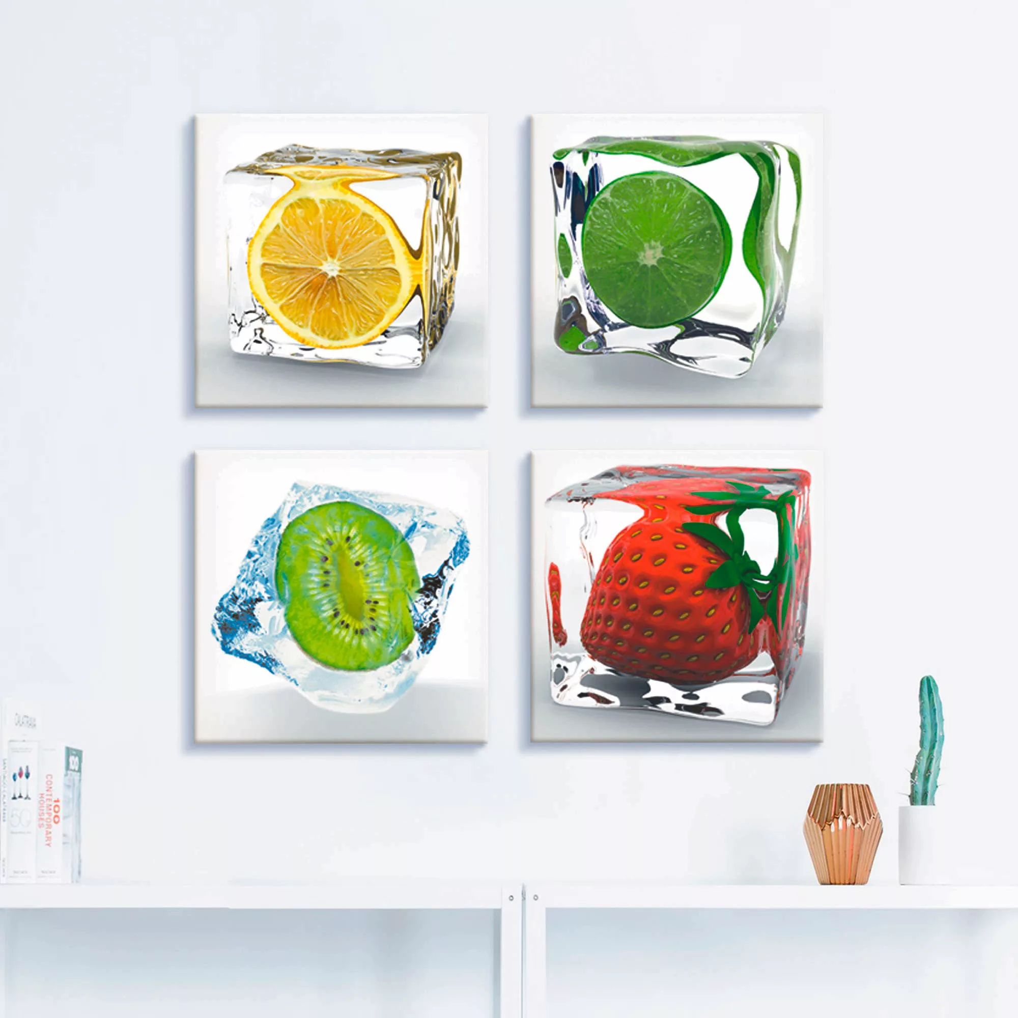 Artland Leinwandbild "Früchte im Eiswürfel", Lebensmittel, (4 St.) günstig online kaufen