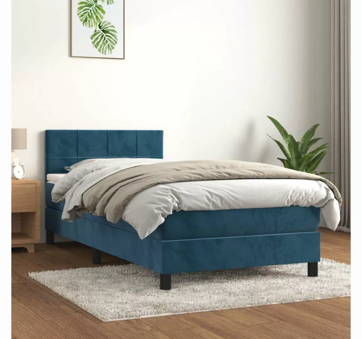 vidaXL Boxspringbett Bett Boxspringbett mit Matratze Samt (90 x 190 cm, Bla günstig online kaufen