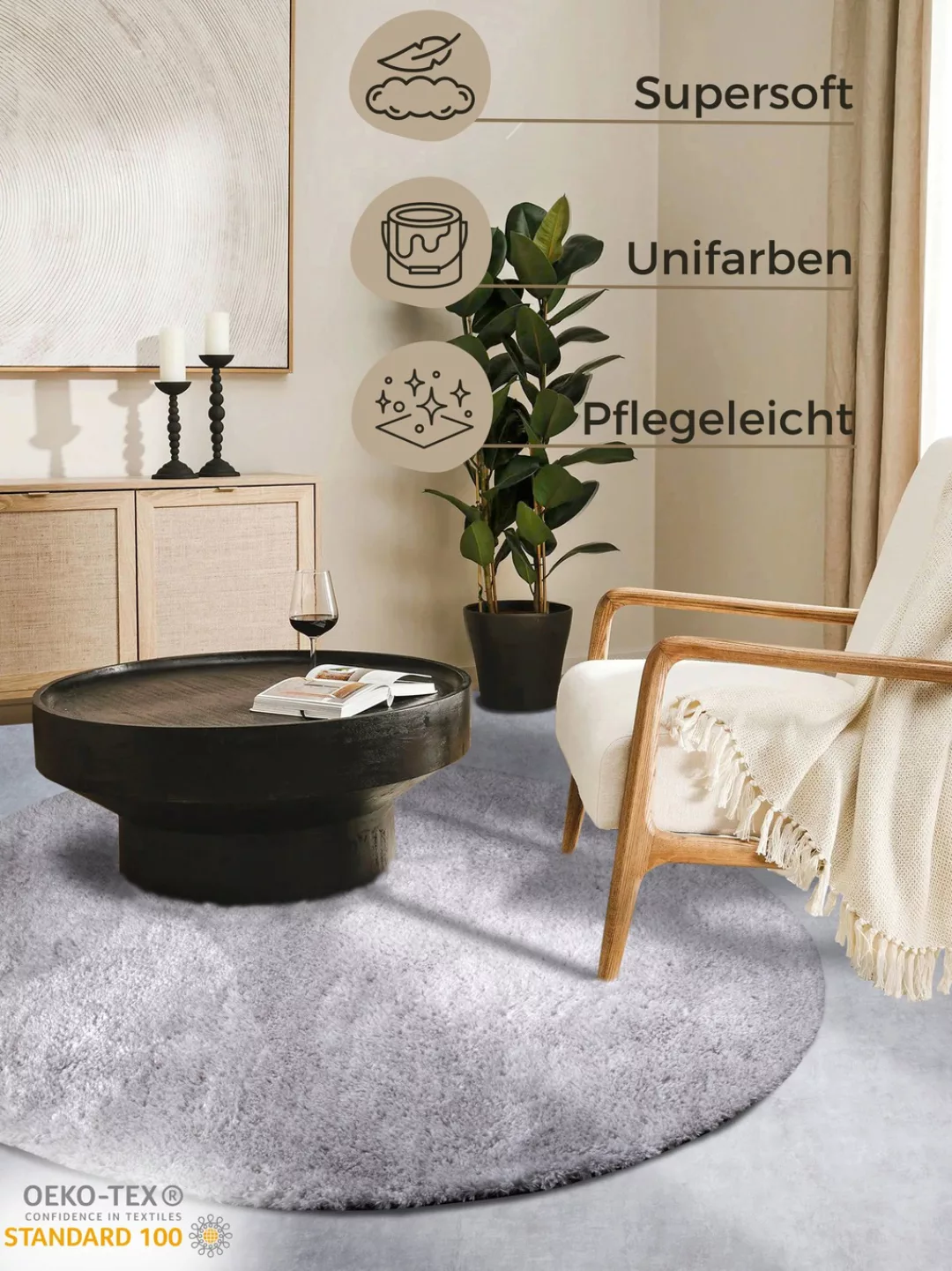 HANSE Home Hochflor-Teppich »Olaf«, rund, Langflor, Shaggy, einfarbig, flau günstig online kaufen