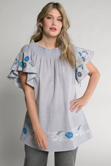 Ulla Popken Longbluse Tunika Stickerei Carmen-Ausschnitt Halbarm günstig online kaufen