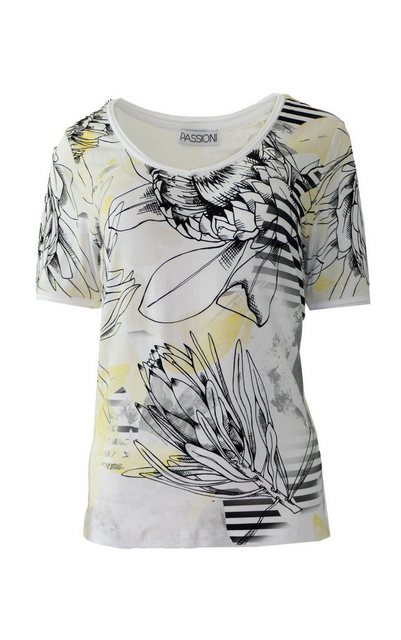 Passioni Print-Shirt in weiß mit abstraktem Blumenmuster in gelb günstig online kaufen