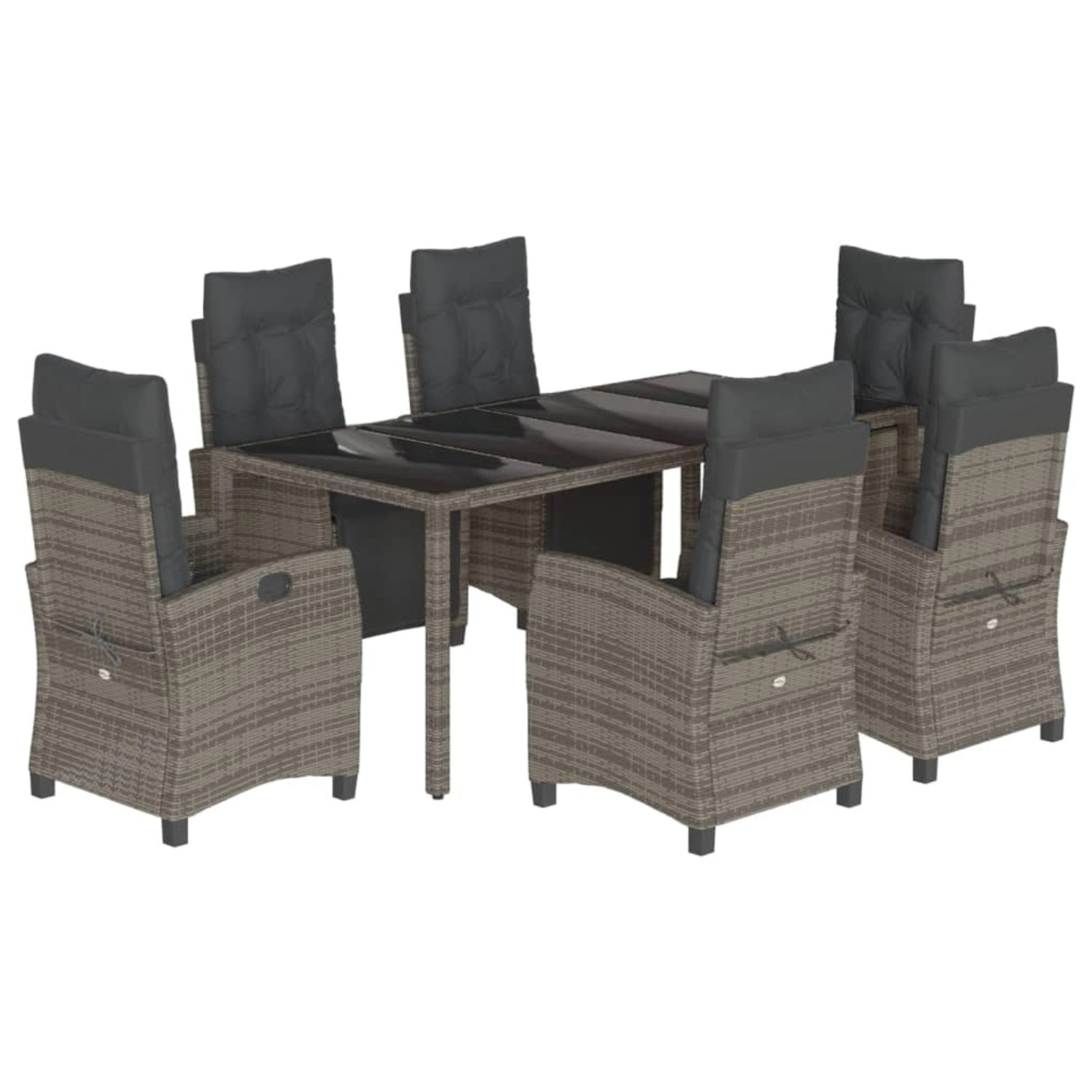 vidaXL 7-Tlg Garten-Essgruppe mit Kissen Grau Poly Rattan 3212898 günstig online kaufen