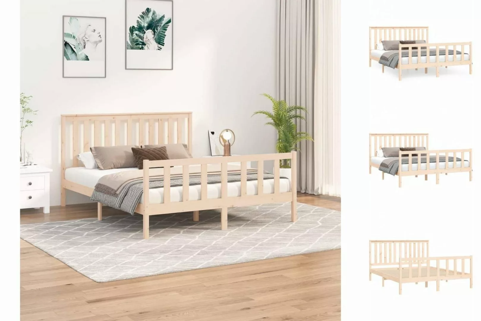 vidaXL Bettgestell Massivholzbett mit Kopfteil 150x200 cm Kiefer Bett Bettg günstig online kaufen