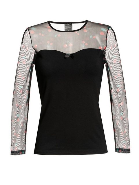 Pussy Deluxe Cherries Damen Langarmshirt schwarz allover günstig online kaufen