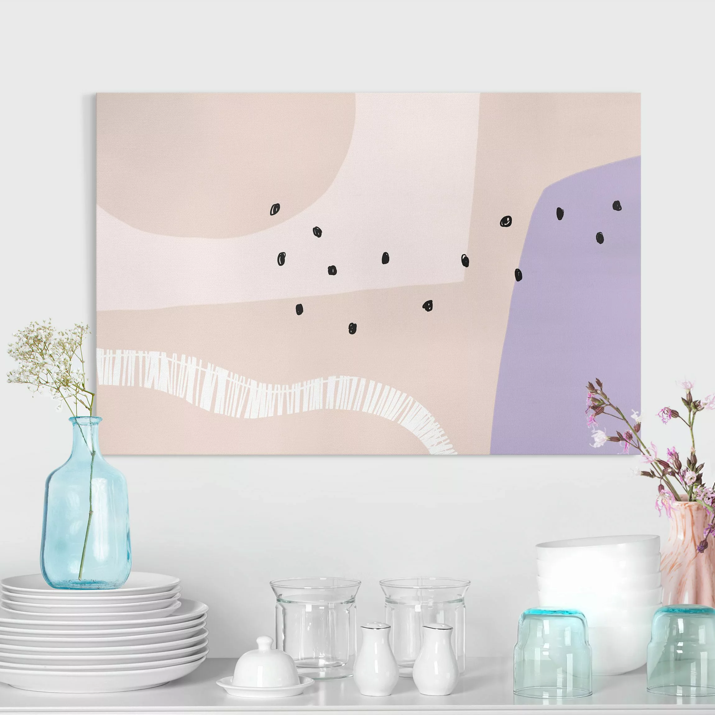 Leinwandbild Collage in Pastel mit schwarzen Punkten günstig online kaufen