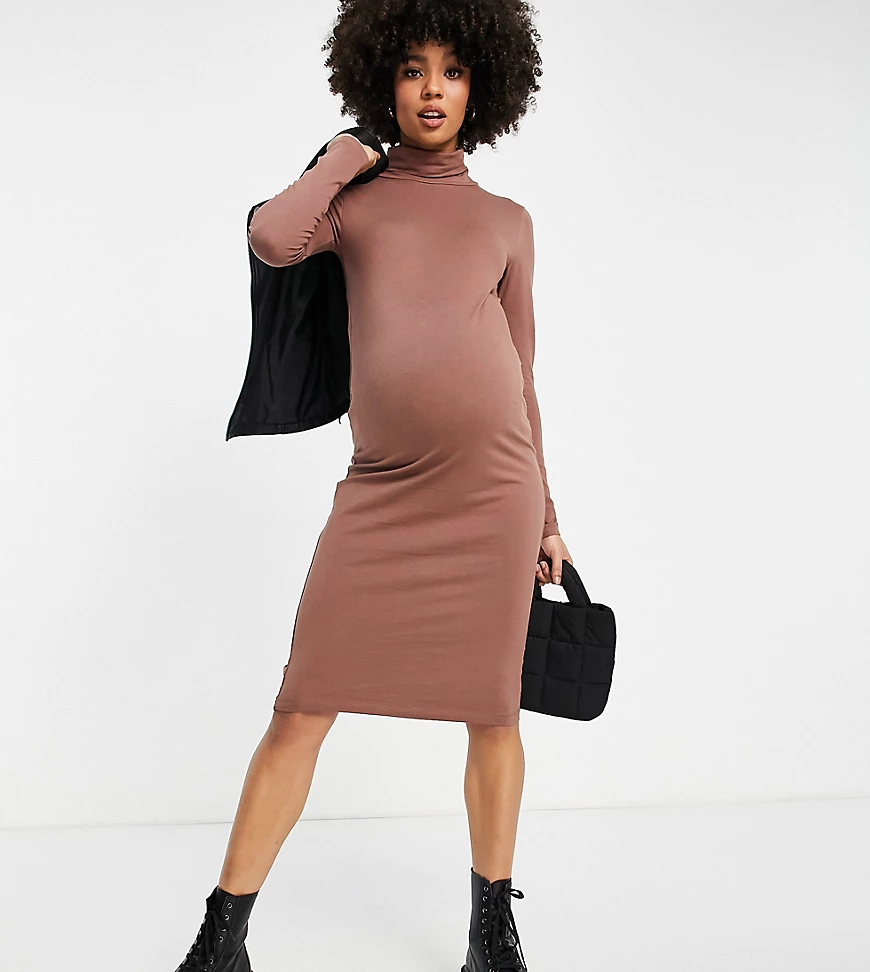 Mamalicious – Umstandsmode – Midikleid aus Bio-Baumwolle in Rosé mit Rollkr günstig online kaufen