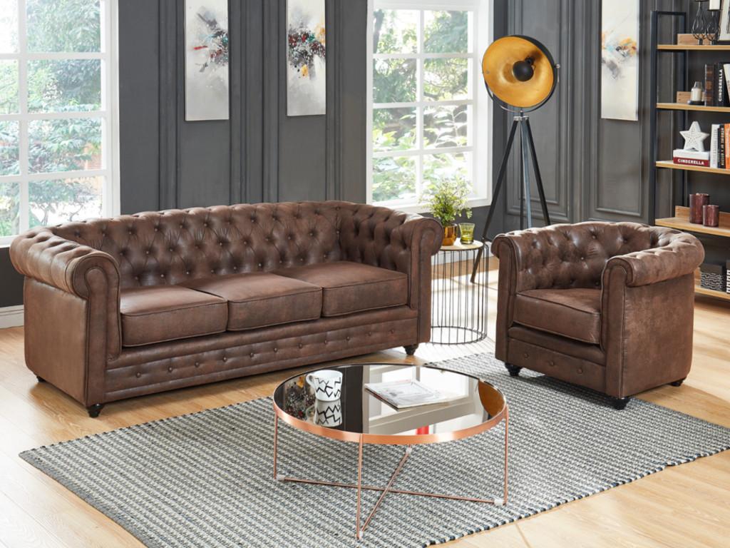 Sofa 3-Sitzer - Microfaser - Vintage-Look - CHESTERFIELD günstig online kaufen