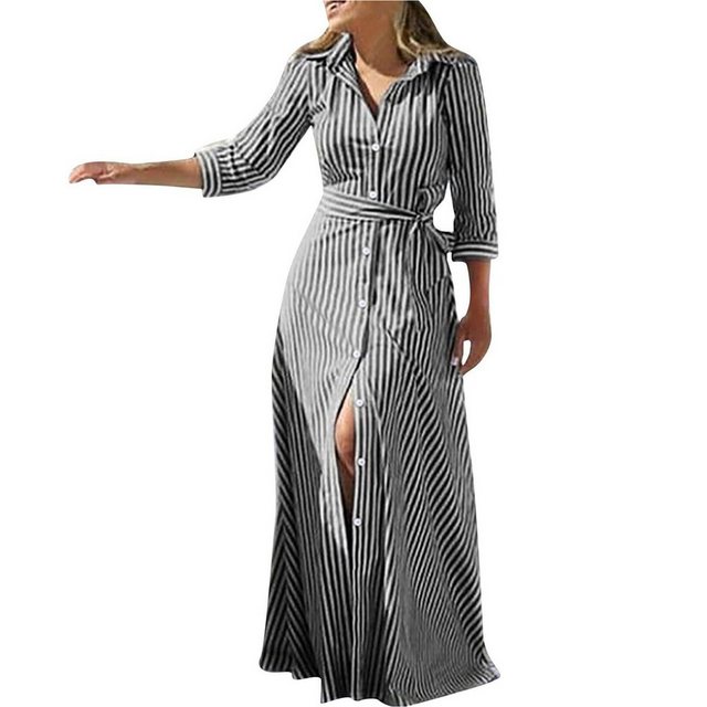 Zoclack Hemdblusenkleid Damen 3/4-Ärmel Lang Tunikakleid Maxikleid mit Knop günstig online kaufen