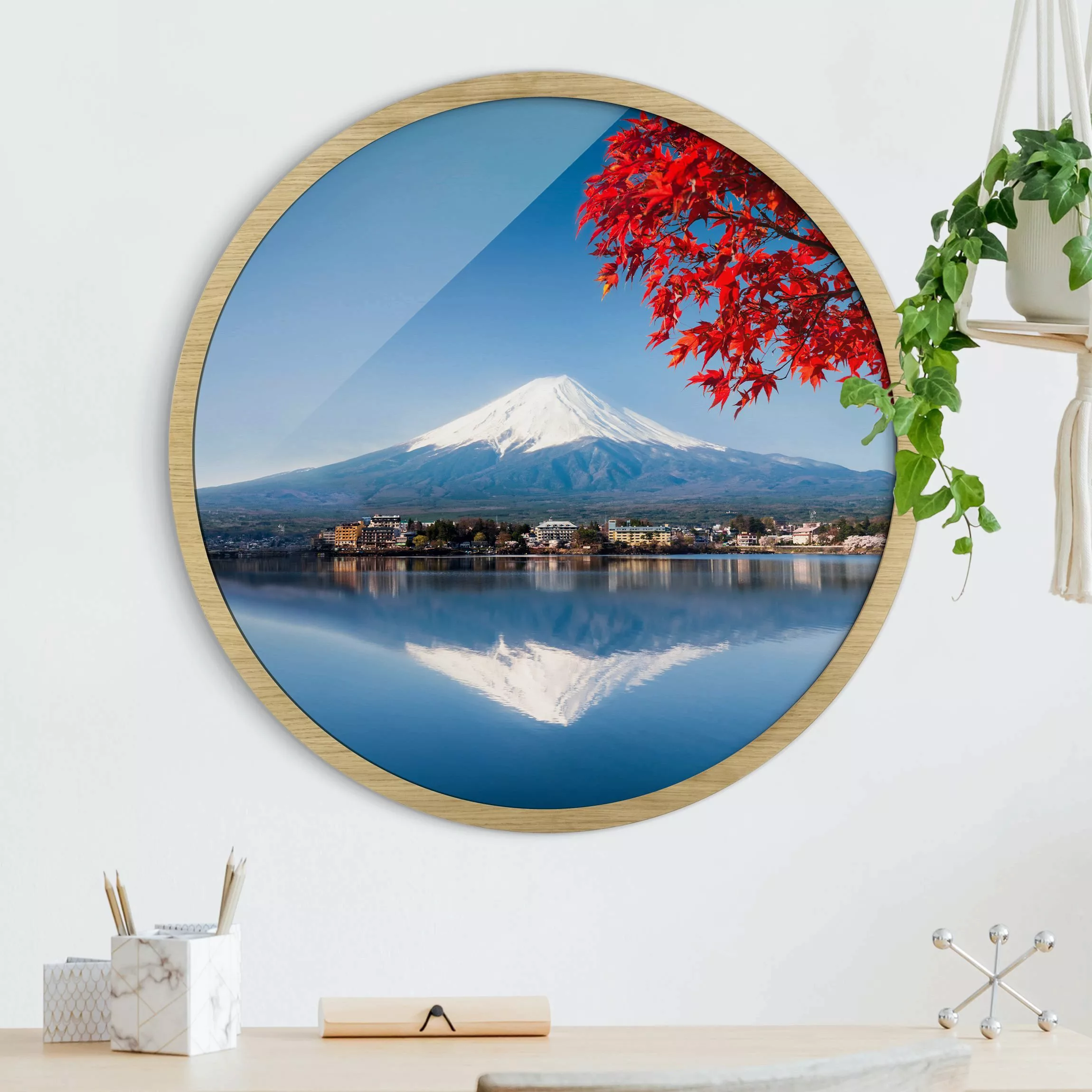 Rundes Gerahmtes Bild Berg Fuji im Herbst günstig online kaufen