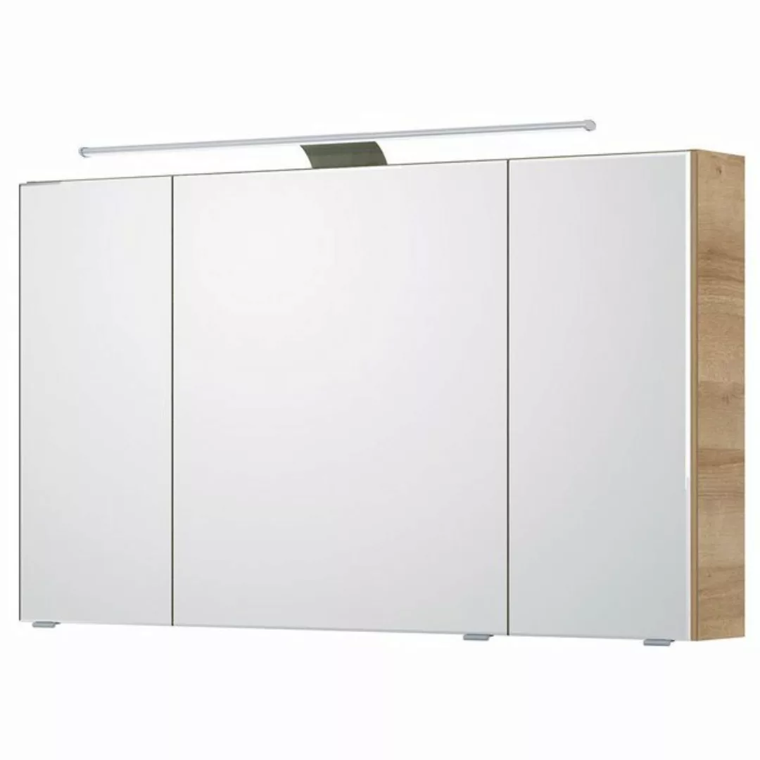 Bad Spiegelschrank, 120cm, mit LED-Aufsatzleuchte in Riviera Eiche quer Nb. günstig online kaufen