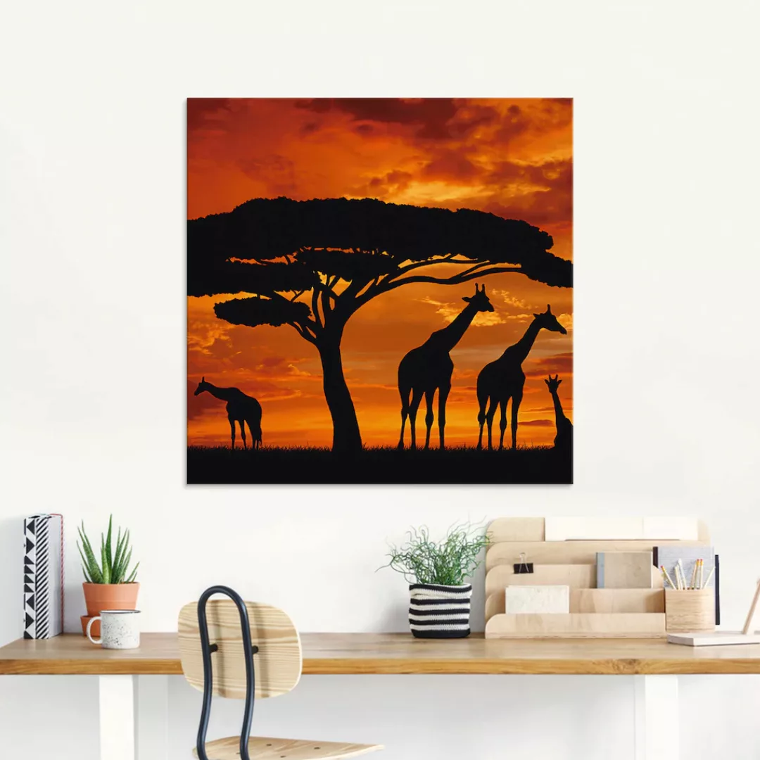 Artland Glasbild "Herde von Giraffen im Sonnenuntergang", Wildtiere, (1 St. günstig online kaufen