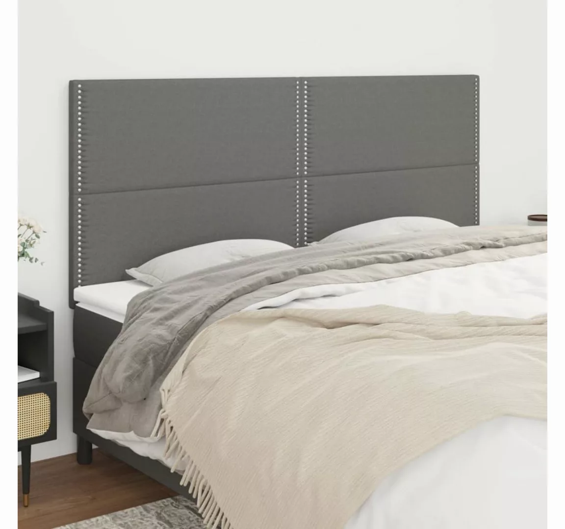 vidaXL Bett, Kopfteile 4 Stk. Dunkelgrau 100x5x78/88 cm Stoff günstig online kaufen