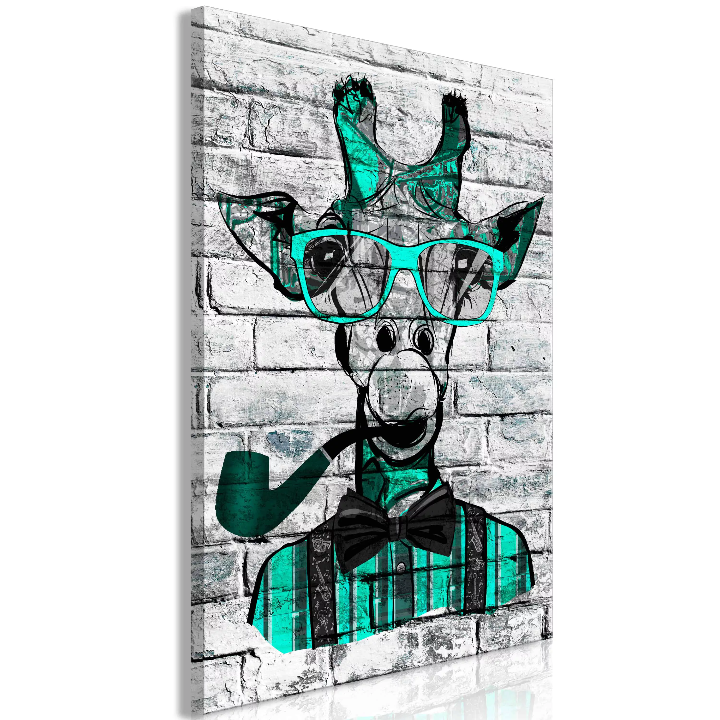 Wandbild - Giraffe with Pipe (1 Part) Vertical Green günstig online kaufen