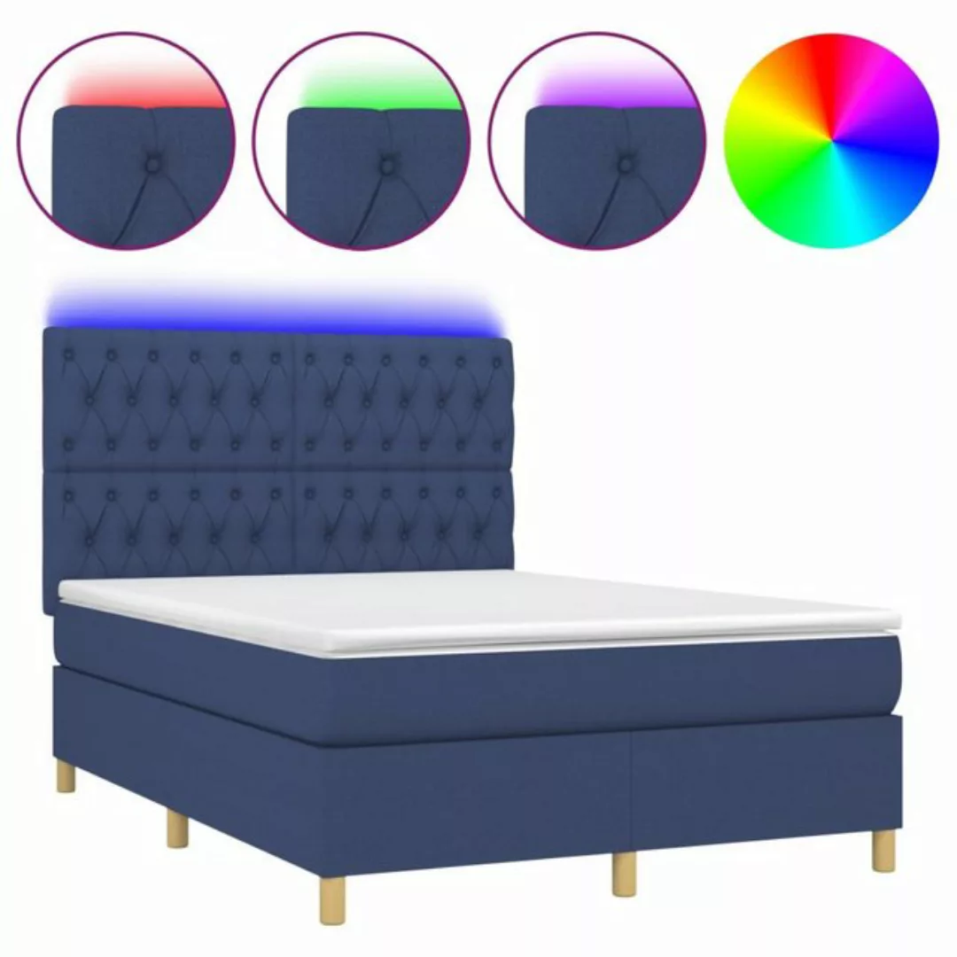 vidaXL Boxspringbett (140 x 200 cm, Knopfheftung Schräg, Blau), mit LED günstig online kaufen