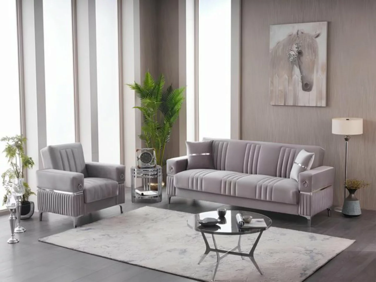 JVmoebel Sofa Komplette Dreisitzer Couch Sessel Stoff 3 Sitzer Sofa Beige S günstig online kaufen